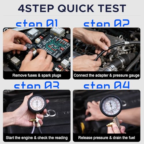 Fuel Pressure Detector kit 0-140 PSI, Universal Fuel Injection Pump Pressure Gauge kit with Quick Release Valve. ((TU-114Black) (TU-114Black）