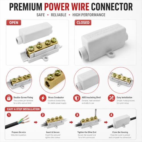 Pack of 4 Brass Conductor Shock Wire Clamp Clamps ABS Housing | Bumper Wire Terminal Block 1000V 100A/80A Suitable for 2.5 to 16mm² Wire for Ceiling Lights Switch Ammetre