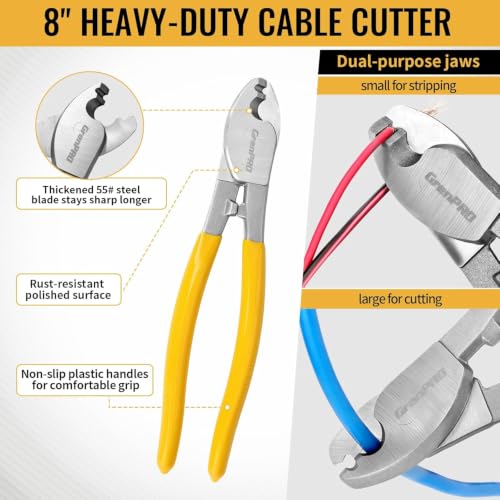 GRENPRO 3-Piece Bolt Cutter Pliers Set, 14", 8" Mini & 8" Wire Cable Cutters 3-Piece Bolt Cutter Set