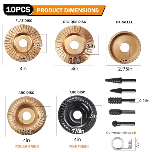 10PCS Complete Wood Carving Disc Set & Rotary Burr, Full Polishing 10