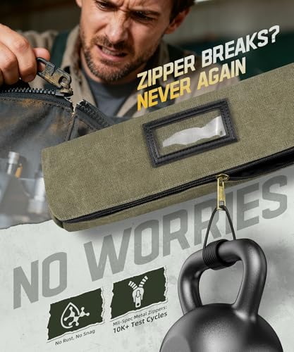 ARCFOX Washed Canvas Roll Up Tool Bag Green and Canvas Woodworking Apron