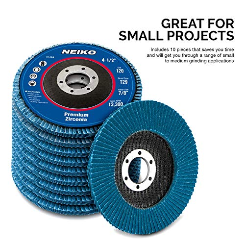 NEIKO 11145A 10 Pack Zirconia Flap Discs 4-1/2 for Angle Grinder, 120 Grit Flapper Wheel, Angled T29 Grinding Wheel 4.5 Inch Flap Disc, 7/8" Arbor Grinding Disc, Flap Wheel for Wood & Metal Sanding