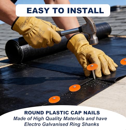 Plastic Cap Nails 1 1/4 Galvanized Nails for Roofing Felt Tar Paper 600 Ct Orange 600