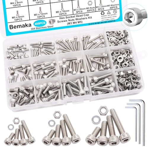 405PCS M3 M4 M5 Metric Screw Assortment Kit, 8-20mm Hex Socket Head Cap Screws Bolts Nuts Washers Assortment Kit + 2285PCS Metric Screw Assortment Kit M2 M3 M4 M5