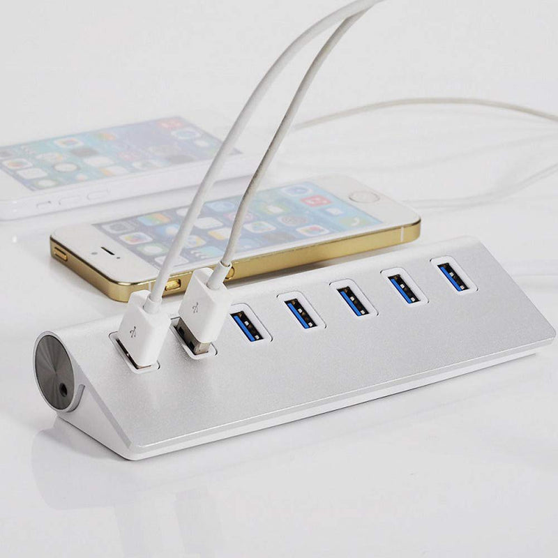 USB Hub,Aluminum 7-Port Compact Portable Super Speed USB 3.0 Data Hub for iMac MacBook PC Laptop