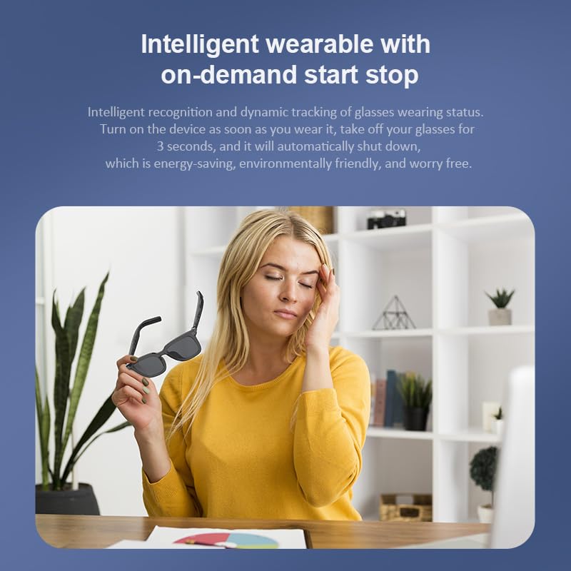 Smart Bluetooth Audio Glasses,UV Protection, Auto On/Off, Call/Music, Voice Assistant,Remote Control of Mobile Phone Camera Function,Transparent Gray Cool Temples ，Unisex