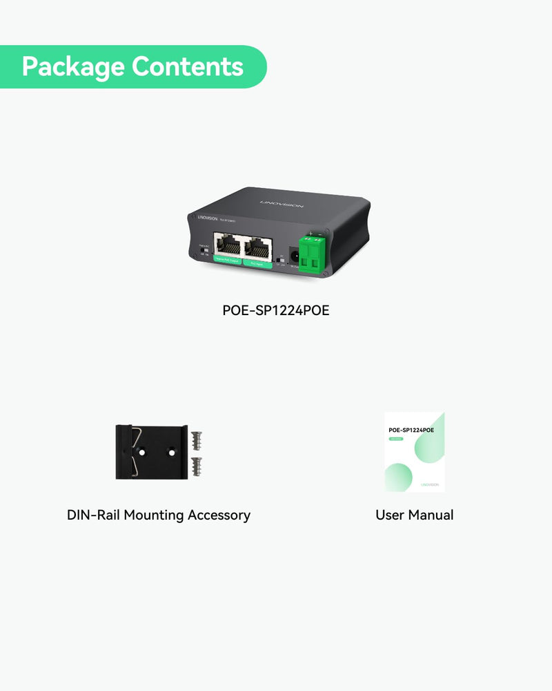 LINOVISION Industrial Gigabit 30W PoE Splitter with Switchable DC12V/24V Output and Passive PoE Output for Bridges Like UB Loco5AC, Designed for Cameras and IoT Systems