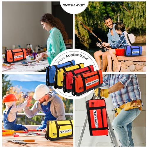 HAWKRY Oxford Tool Bag Set of 4 – Heavy Duty Waterproof Tool Pouches with Zipper, Small Tool Bags for Electricians, Mechanics, Construction, Gardening & Tool Organization Yellow, Orange, Red, Blue