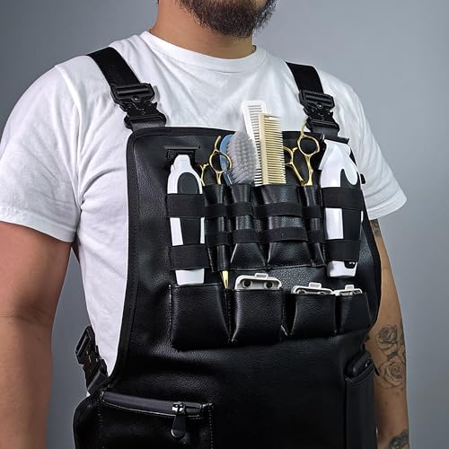 TOKOYA Barber Apron Rig – Faux Leather Stylist Apron with Reinforced Straps, Multi-Functional Pockets, Water-Resistant Material, Ergonomic Design, Tool Organizer - Unisex for Barbers and Stylists