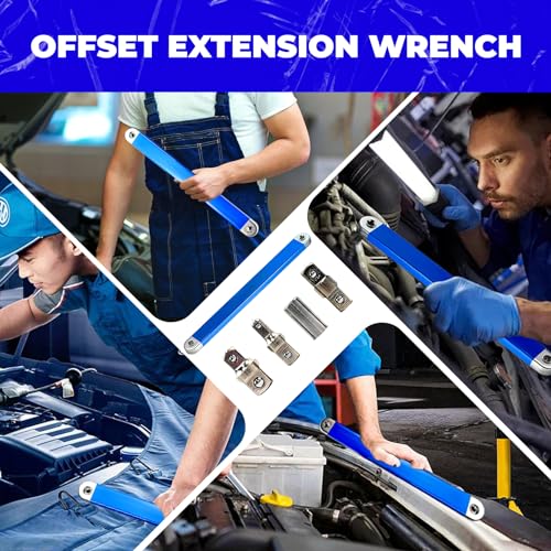 Pro Zero Offset Extension Wrench,Extended Universal Ratchet Wrench,Multifunctional Tight Reach Extension Wrench Set With 1/2",1/4" And 3/8" Square Drive Adapters,Wrench Extender Tool (2PCS)