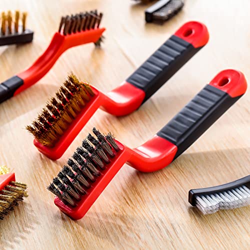 Sumind 30 Pcs Wire Cleaning Brush Set, Metal Brush with Curved Handle Nylon, Brass, Stainless Steel