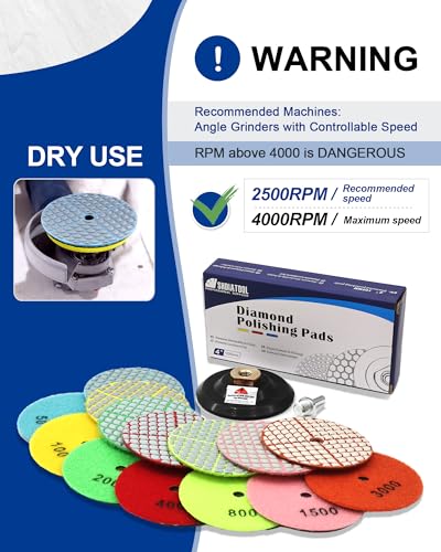SHDIATOOL Diamond Sanding Pads 50-8 Pieces Dry Polishing Discs 100 mm for Granite Marble Quartz Artificial Stone Suitable for Angle Grinders G50