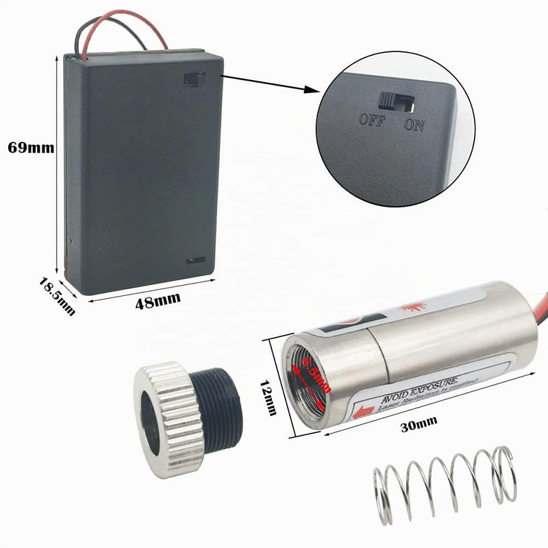 CTRICALVER Pack of 2 Round Laser 650 nm Focusable Laser Module Round Laser Focus Adjustable Laser Round Red 3-5 V with Plastic Lens + 2 x AA Battery Holder