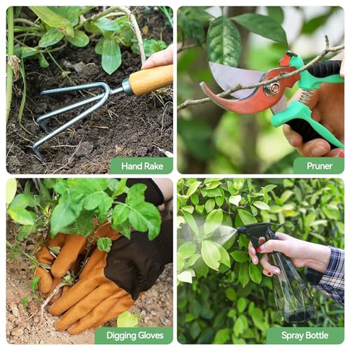 Grenebo Heavy Duty Gardening Tools with Handbag, Gardening Gifts for Women Green