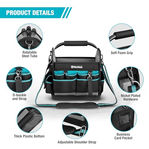 DURATECH 12" Tool Tote with Waterproof Hard Bottom and Multi-Pockets