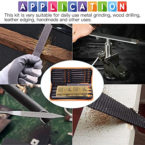 Glarks 25Pcs Hand Metal File Set Include 4Pcs Flat/Triangle/Half-round/Round Large File, 12pcs Needle Files, 1 brush, 4pcs Sandpaper and 4 Way Wood Rasp File for Shaping Metal, Wood, and Tools