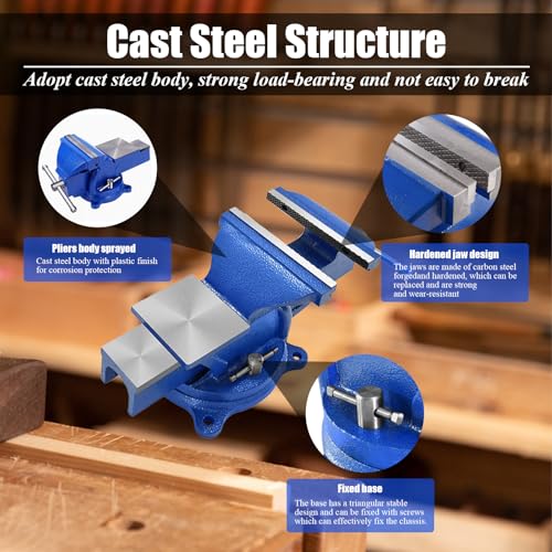 6" Bench Vise Heavy Duty, 360° Swivel Base Cast Steel Table Vise