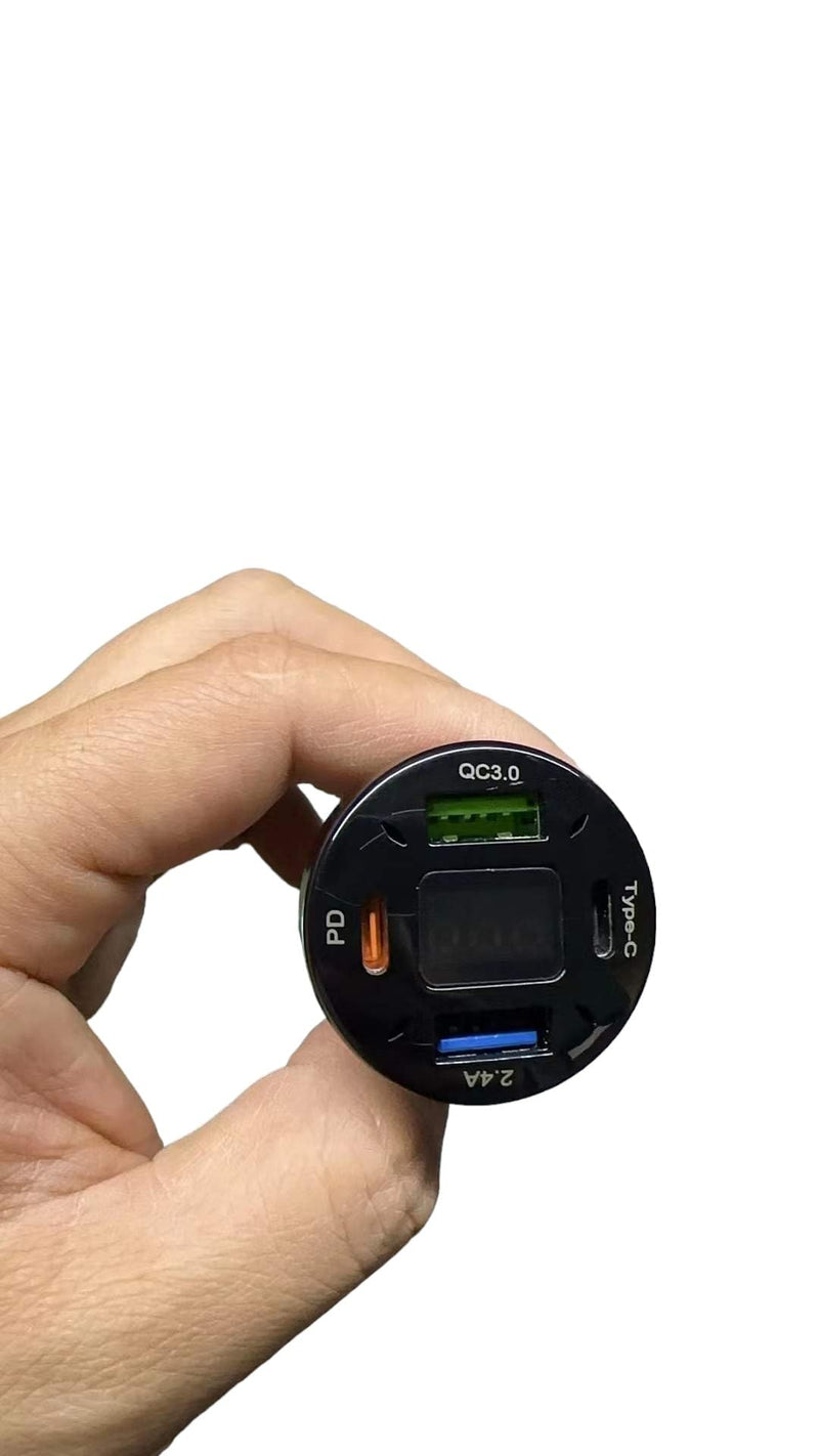66W Car Charger Cigarette Lighter USB Charger, 4-Port Car Charger, 2 * USB 2.4 +PD+Type C Cigarette Lighter AdapterVoltmeter Compatible with Samsung/iPhone and other Android and iOS Devices