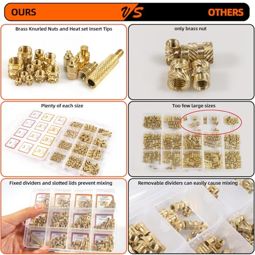 Brass Threaded Inserts Kit & M2 Metric Hex Socket Head Cap Screws Kit & M3 M4 M5 Metric Hex Socket Head Cap Screws Kit