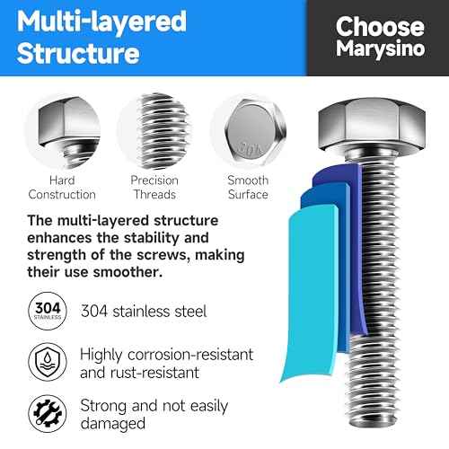 262Pcs Stainless Steel Hex Head Nut and Bolt Assortment Kit - 1/4-20, 5/16-18, 3/8-16 Metric Bolt Kit with Washers 262Pcs 1/4" 5/16" 3/8"