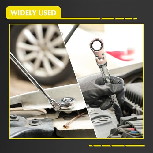 EMENTOL 27PCS Extra Long Flex Head Ratcheting Wrench Set, CR-V, Double Box End Ratchet Wrench Set with 8mm - 22mm, E8 - E22, 1/4", 3/8", 1/2" Socket Adapters Replacement Heads 27PCS WRENCH SET