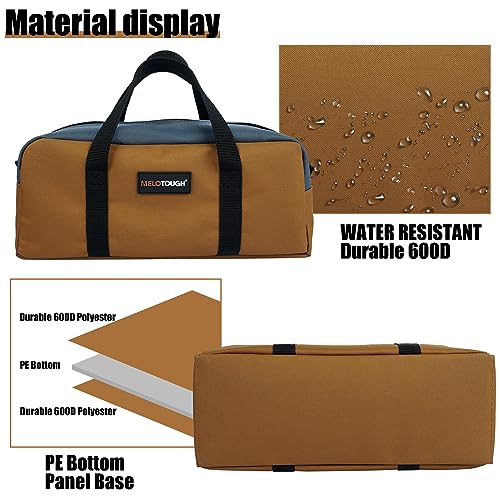 MELOTOUGH Tool Tote Bag Small Canvas Tool Bag with Zipper Combo Kit-Includes 2 Medium Tool Organizer Bags for Electrician,Plumbing,Technician,HVAC (Tan&Black)