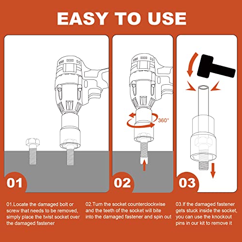 10PCS Lug Nut Removal Tool, 1/2" Drive Bolt Extractor Kit 10-Piece Twist Socket Set