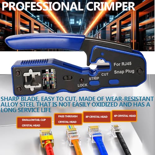 LEATBUY RJ45 Crimping Tool Kit for RJ11/RJ12/CAT5/CAT6/Cat5e, Professional Computer Maintenacnce Lan Cable Tester Network Repair Tool Set，Wire Crimper Wire Connector Stripper Cutter (WHITE) White