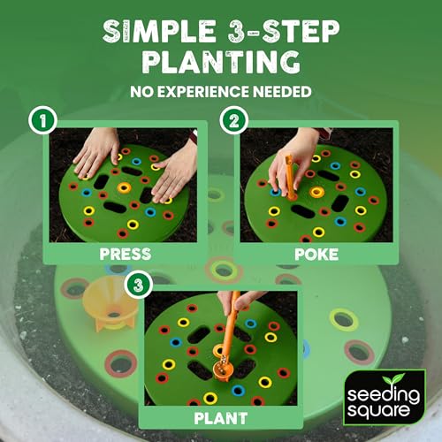 Seeding Circle + Sneaky Weeder Bundle – Circular Seed Spacing Template with Hand Weeding Tool for Container Gardening, Grow Bags & 5-Gallon Buckets