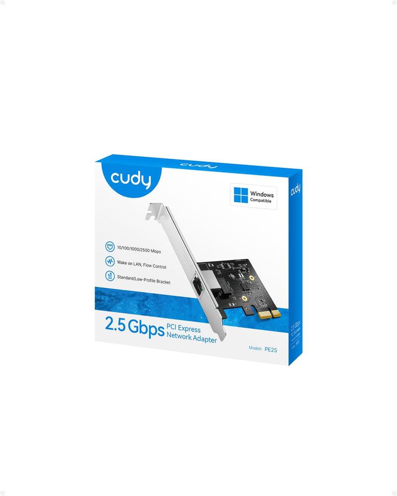 Cudy 2.5Gbps PCI Express Network Adapter, 2.5GBase-T PCIe Card, RTL8125 NIC, Wake on LAN, Flow Control, Low Profile Bracket, Windows 11/10 /8/8.1/7, Windows Server 2012, 2008, Linux PE25