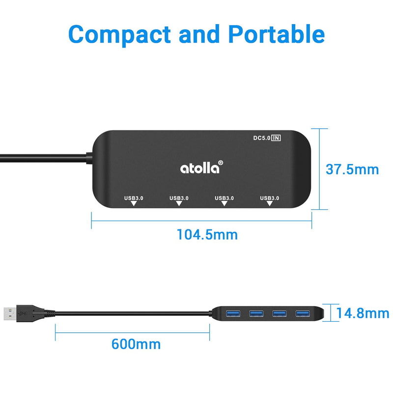 USB Hub, 4-Port USB 3.0 Hub with 2ft Cable, Ultra-Slim Data Expander - Compatible with Windows, Mac, Linux Laptops & PCs