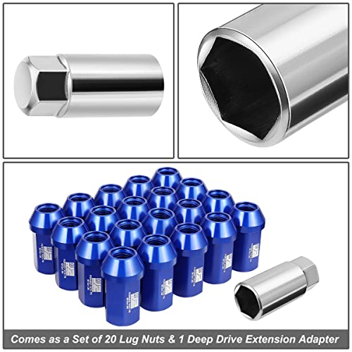 J2 Engineering J2-LN-T7-038-15-BL M12 x 1.5 T6-7075 Aluminum 42mm Closed End Lug Nuts w/Deep Drive Extension Adapter,Blue