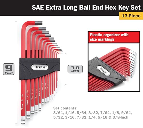 Titan 12764 22-Piece SAE and Metric Hex Key Set XL SAE/Metric