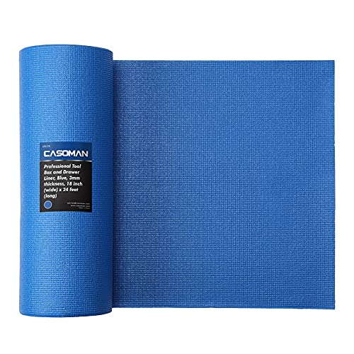 CASOMAN Professional Tool Box Liner and Drawer Liner 18 inch x 24 feet, Black & Blue, Easy Cut Non-Slip Foam Rubber Toolbox Drawer Liner Mat - Adjustable Thick Cabinet Liners