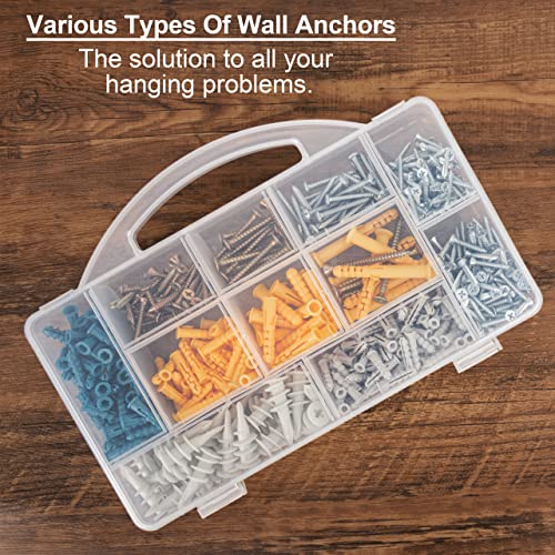 KURUI Drywall Anchors and Screws Assortment Kit, 510Pcs Dry Wall Anchors Gold Silver 510