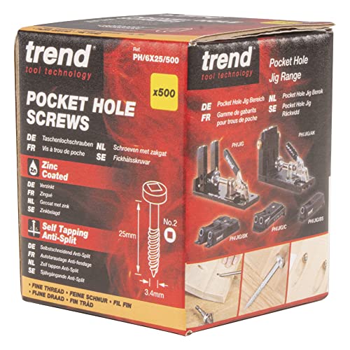 Trend Pocket Hole Screws for Hardwoods, 1 Inch Long, Pack of 500, Fine Self-Cutting Threaded Square Drive Screws, PH/6X25/500 1" Hardwoods, 500 pieces