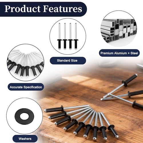 ZQZ 970Pcs Pop Rivets Assortment Kit Black Aluminum Rivet3/32 1/8 5/32 3/16 970/set