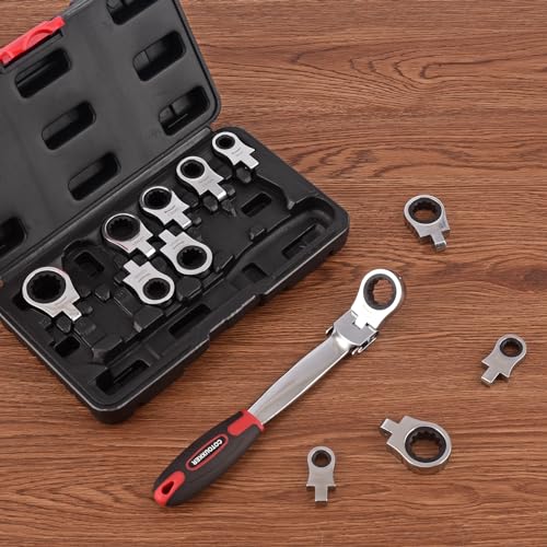 Flex Head Ratcheting Wrench Set, 8-19mm Ratchet Wrench Set with Interchangeable Heads for Mechanic Repair Metric