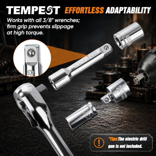 TEMPEST 40 Pieces Drive Socket Set 1/4" & 3/8" Drive, SAE and Metric CR-V Sockets, Quick-Release Ratchet Handle, Extension Bar & Adapter with Storage Case, for Automotive Repair & Home DIY