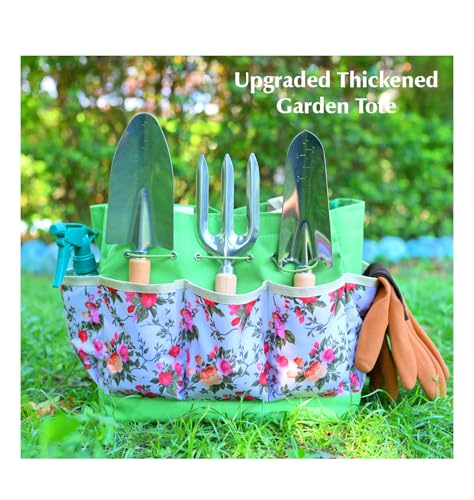 9-Piece Garden Tool Set for Women & Men – Heavy Duty Stainless Steel Gardening Tools Kit with Floral Storage Bag | Gardening Hand Tool Set Gift for Adults & Beginners