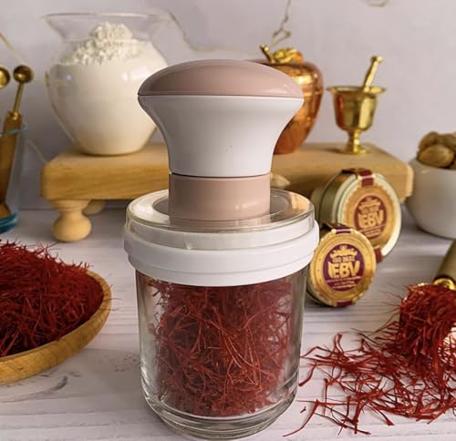 Deluxe Saffron Mill Grinder – Handheld Glass Spice Grinder for Cooking, Tea, and Herbal Use – Fine Powder Mortar with Mesh – Durable Design with Moisture-Proof Lid (1, Grey) 1