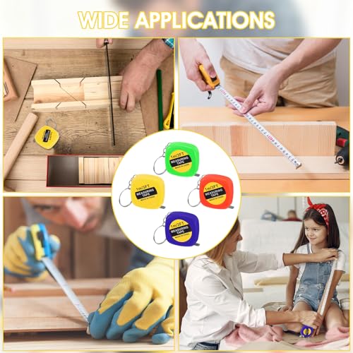100pcs Tape Measure Keychain Bulk Retractable Mini Tape Measure Inch/Metric Scale Portable Pocket Key Chain Small Measuring Tapes for Construction Party Favors Bag Filler Prize DIY Projects 4 Colors