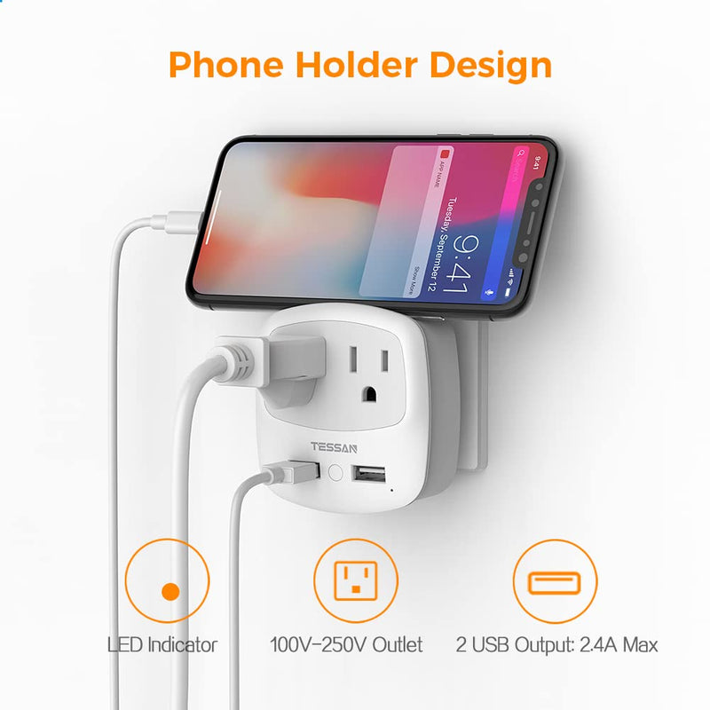 European Travel Plug Adapter Converter, TESSAN International Power Plug Converter with 2 USB, Type C Outlet Adaptor Charger for US to Most of Europe EU Iceland Spain Italy France Germany Gray-Type C