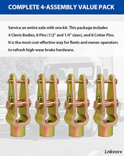 4 Pack R810019 Slack Adjuster Clevis Kit, 5/8-18 Thread, Double Pin
