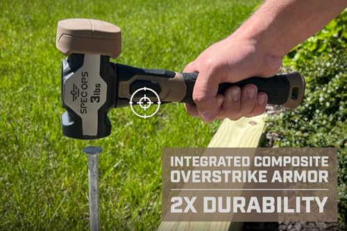 Spec Ops Tools Drilling/Crack Hammer for Striking & Demolition, Bi-Material Shock-Absorbing and Vibration Dampening Handle, 3 lbs with Soft Mallet Cap 3 lbs, Mallet Cap