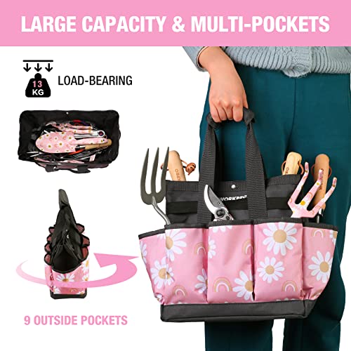 WORKPRO Garden Tool Bag and FLISSA Folding Pocket Knife, Garden Tote Storage Bag with 9 Pockets, Tactical Knife with Liner Lock