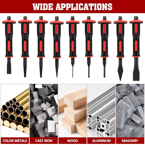 TOOLEAGUE 9Pcs Punch and Chisel Set with Hand Guard 9