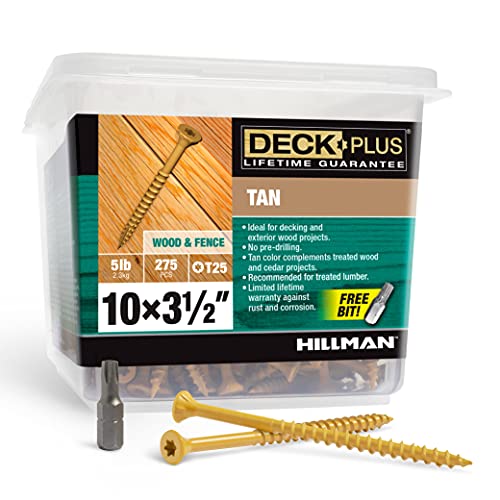 Deck Plus 48422 Wood Screws #10 x 3-1/2", Tan, 5lb Box & Wood Screws, Tan Exterior Screws, #10-2.5”, 5lb Box, 48416