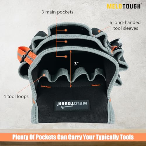 MELOTOUGH Electrician Tool Pouch Lightweight Belt Organizer with Tape Holder & Speed Square Slot for Wiring + Electrician Tool Pouch with Belt Clip, 2 Inch Heavy Duty Work Belt Set for Men