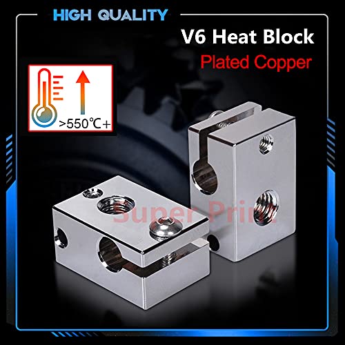 2PCS PT100 V6 Heater Block Plated Copper with Silicone Sock for V6 Hotend,Titan Dual Driver Extruder,V6 heatbreak,Prusa i3 MK3/MK3S hotend.(2PCS)
